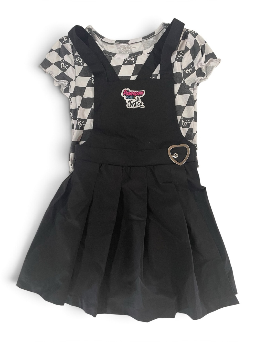 Justice Power Puff Girls Black Pleated Pinafore with Checker Tee Size XS